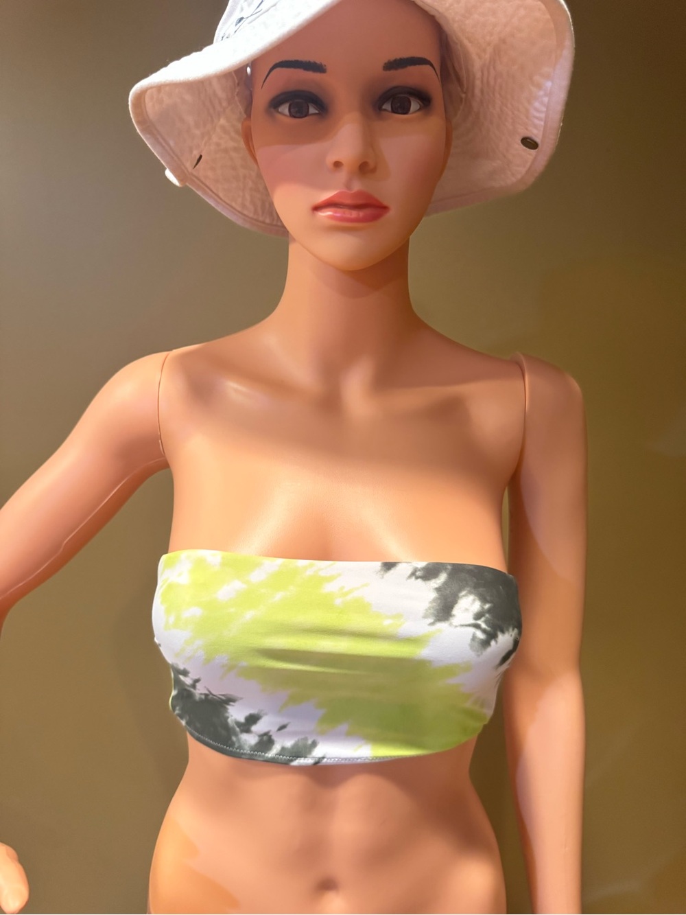 Aerie Lime White Gray Tie-Dye Strapless Bandeau Top